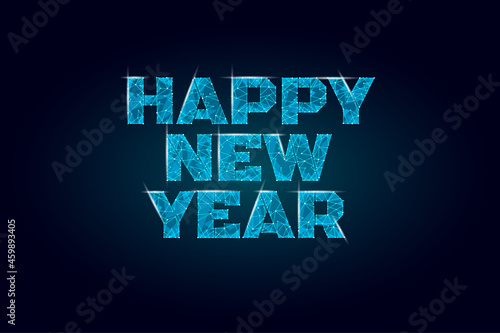 Geometric polygonal 2022 New Year Greeting card. Low poly triangle future technology dark blue background. Corporate business design vector illustration