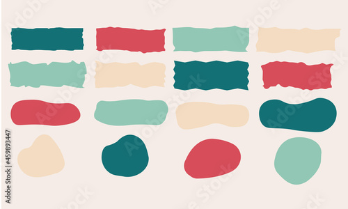 Set éléments graphiques vectoriels. Formes abstraites et colorées pour illustrations, compositions, fonds avec zone pour insérer du texte.