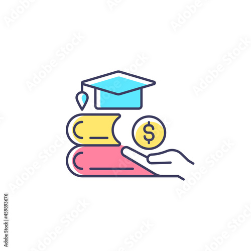 Tuition reimbursement RGB color icon. Compensation for education classes. Employee benefit. Educational assistance. Covering study expenses. Isolated vector illustration. Simple filled line drawing
