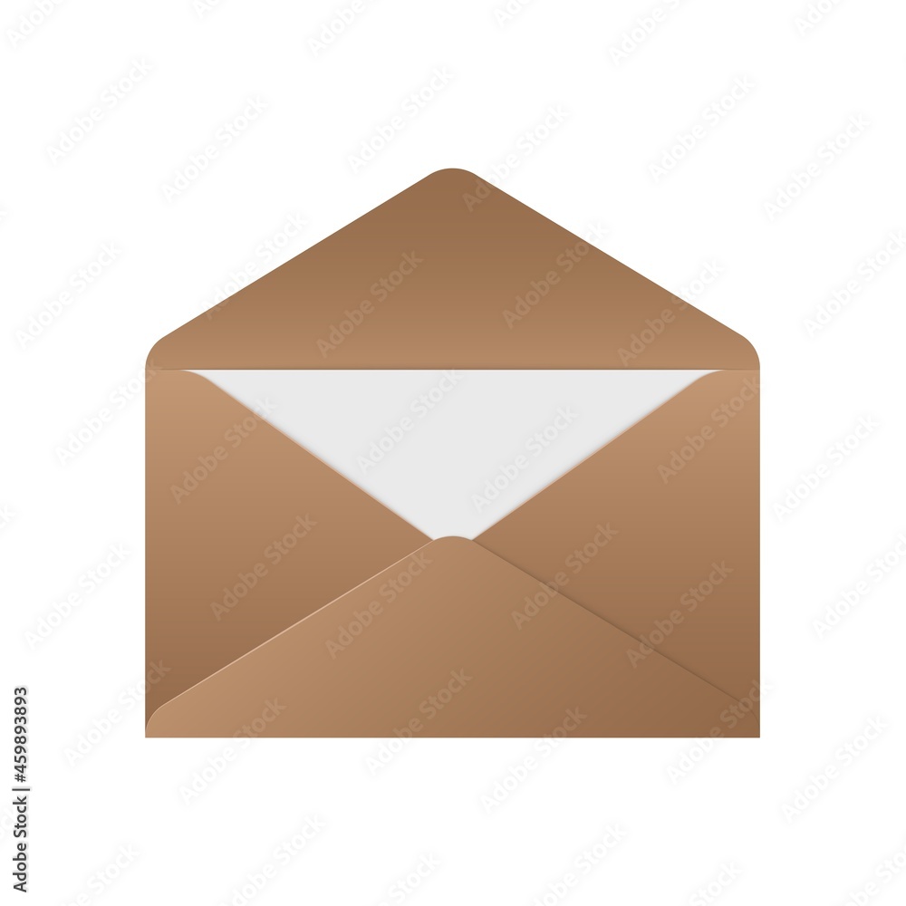 Realistic envelope. Open envelope mockup with paper isolated white background, vintage unfolded letter. Vector illustration Realistic envelope. Open envelope mockup with paper isolated white background, vintage unfolded letter. Vector illustration