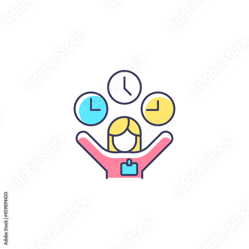 Flexible hours RGB color icon. Providing schedule flexibility. Supporting employee mental health. Work-life balance. Flextime arrangement. Isolated vector illustration. Simple filled line drawing