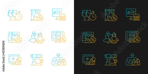 Employee benefits for wellbeing gradient icons set for dark and light mode. Wellness protection. Thin line contour symbols bundle. Isolated vector outline illustrations collection on black and white