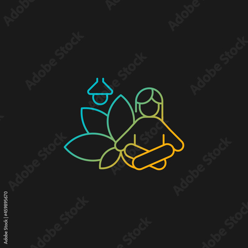 Meditation rooms gradient vector icon for dark theme. Meditative space at work. Creating relaxation area. Wellness room. Thin line color symbol. Modern style pictogram. Vector isolated outline drawing