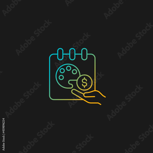 Paid sabbatical leave gradient vector icon for dark theme. Employee vacation. Extended break. Increase wellbeing. Thin line color symbol. Modern style pictogram. Vector isolated outline drawing