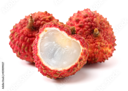 Fresh lychee (Litchi chinensis) isolated on white background photo