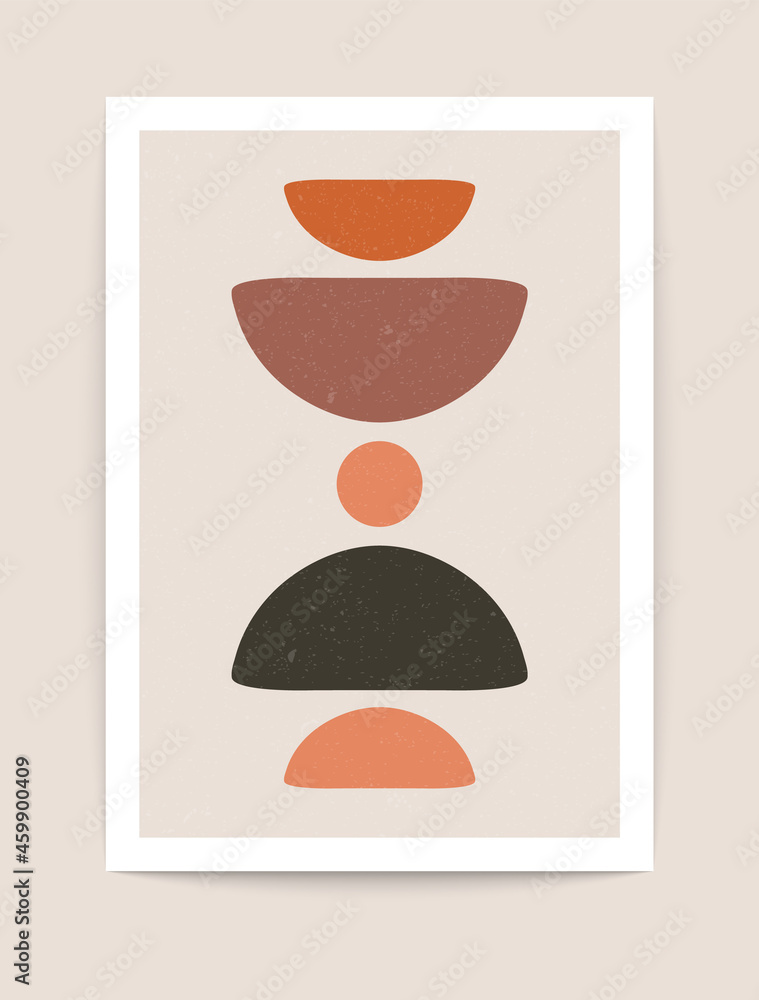 Abstract mid century poster. Geometric organic shapes, boho minimalist contemporary art print. Vector illustration