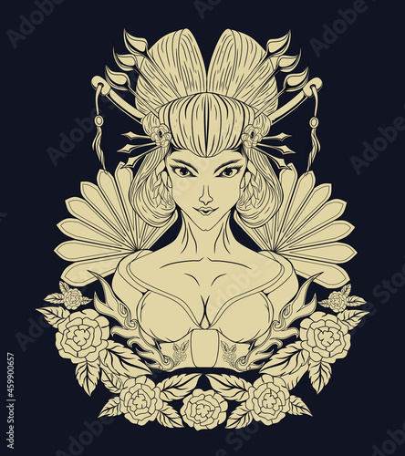 Geisha Vintage tattoo monochrome concept vector