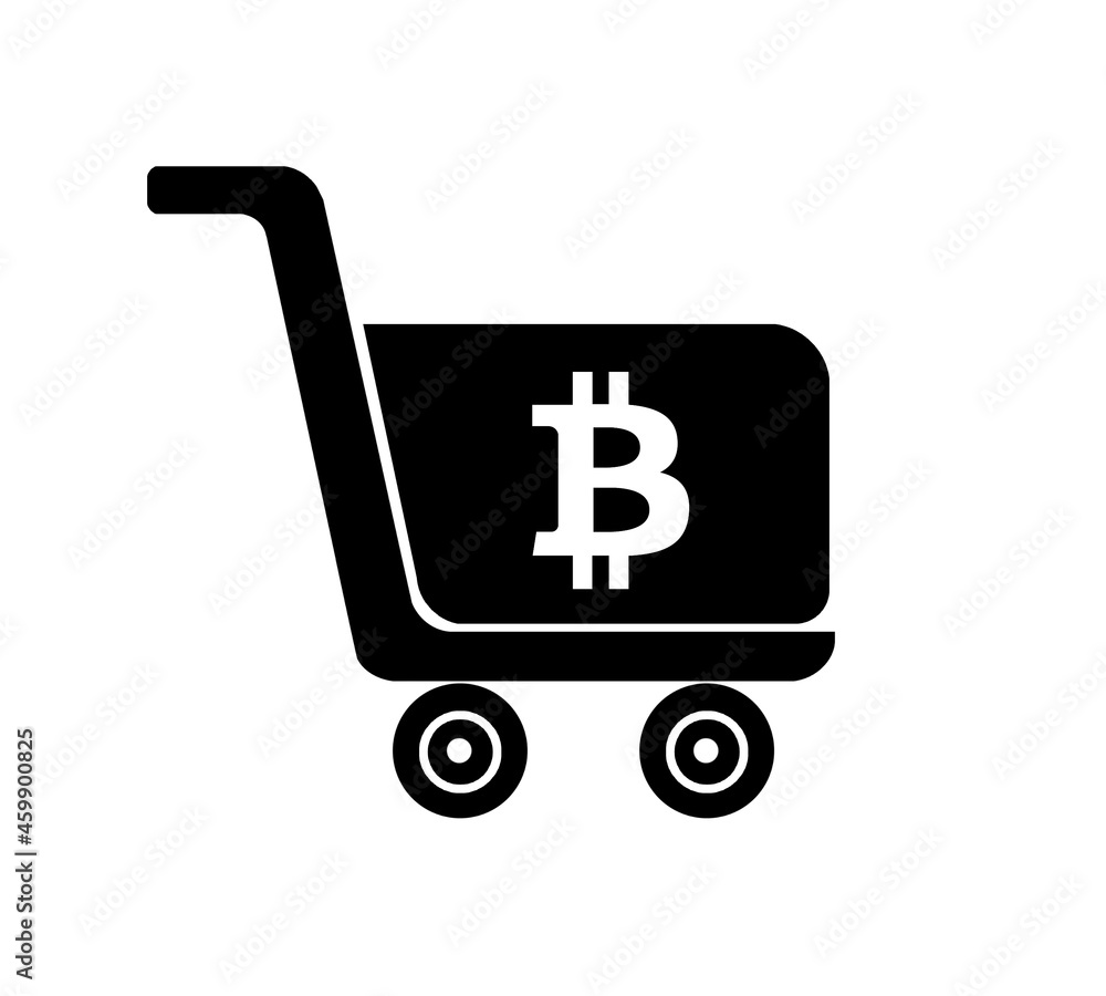 Bitcoin, symbole de la cryptomonnaie dans un caddie Bitcoin, symbole de la cryptomonnaie dans un caddie