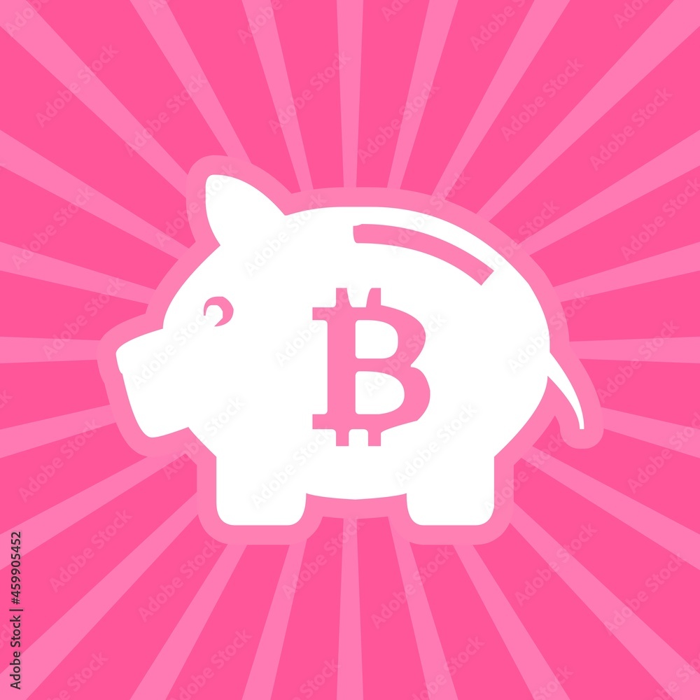 A piggy bank illustration, Bitcoin crypto currency items, money saving related concept art, Retro style sun rays and piggy bank A piggy bank illustration, Bitcoin crypto currency items, money saving related concept art, Retro style sun rays and piggy bank