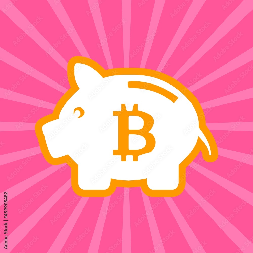 A piggy bank illustration, Bitcoin crypto currency items, money saving related concept art, Retro style sun rays and piggy bank A piggy bank illustration, Bitcoin crypto currency items, money saving related concept art, Retro style sun rays and piggy bank