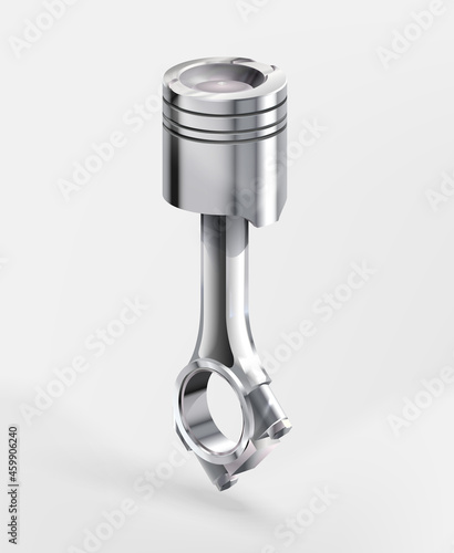 Сhrome illustration of engine piston isolated on a white background. Metallic piston for engine. Spare parts. Details of an auto engine. Car motor repair parts. Vector illustration. Isometric view.