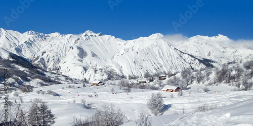 Panorama of Saint Martin de Bellevile, 3 Vallees ski resort in the Alps, France photo