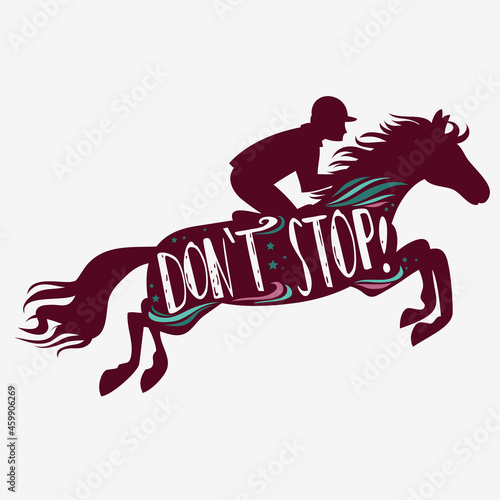 Vector illustration with horse, rider and lettering.