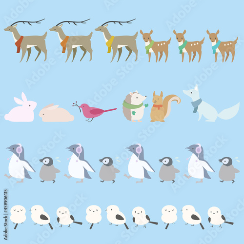 冬の動物のイラストセット(罫線)