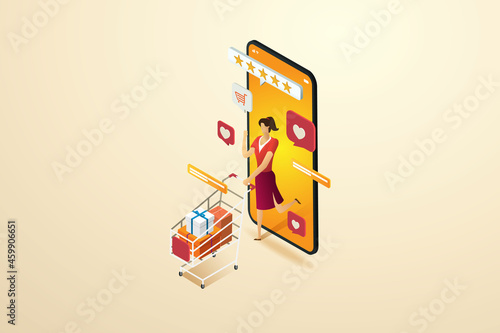 Woman happy shopping online.