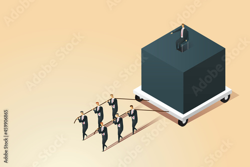 Group of employee drag the heavy workload forward.