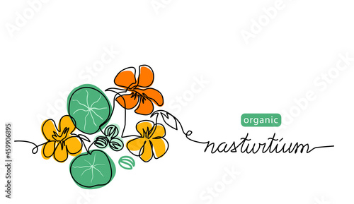 Photos Nasturtium medicinal flower, seeds, leaf one line art drawing
