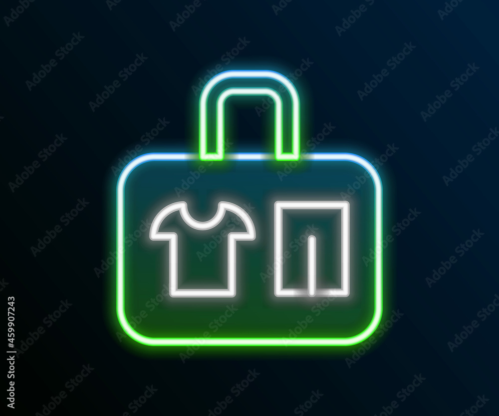 Glowing neon line Suitcase for travel icon isolated on black background. Traveling baggage sign. Travel luggage icon. Colorful outline concept. Vector Glowing neon line Suitcase for travel icon isolated on black background. Traveling baggage sign. Travel luggage icon. Colorful outline concept. Vector
