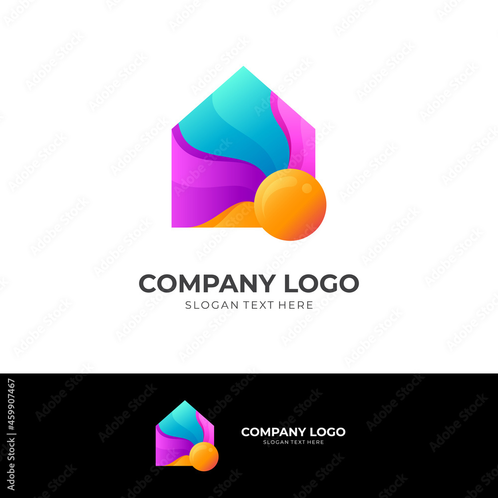 house logo and sun design template, 3d colorful icon house logo and sun design template, 3d colorful icon