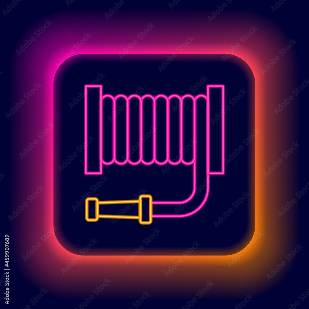 Glowing neon line Fire hose reel icon isolated on black background. Colorful outline concept. Vector