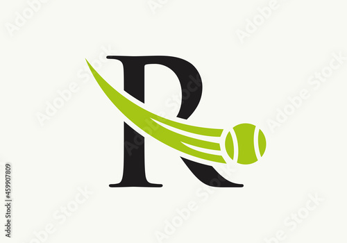 Tennis Logo Design Template On Letter R. Tennis Sport Academy, Club Logo With R Letter