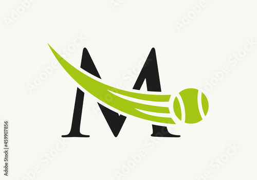 Tennis Logo Design Template On Letter M. Tennis Sport Academy, Club Logo With M Letter