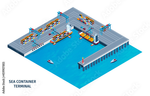 Sea Container Terminal Isometric Illustration