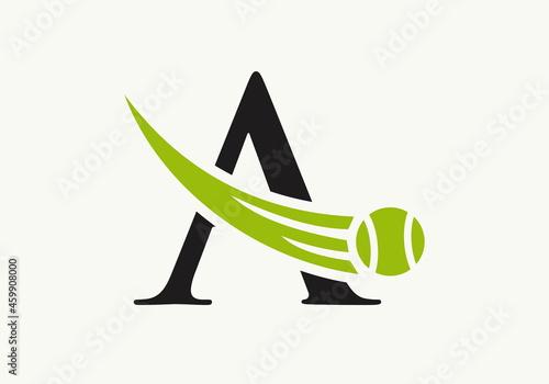 Tennis Logo Design Template On Letter A. Tennis Sport Academy, Club Logo With A Letter