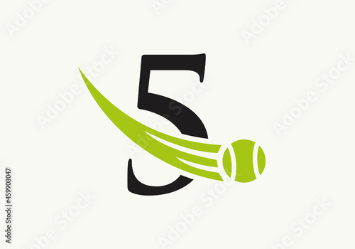 Tennis Logo Design Template On Letter 5. Tennis Sport Academy, Club Logo With 5 Letter