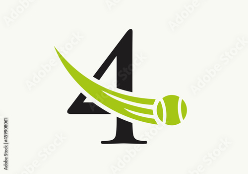 Tennis Logo Design Template On Letter 4. Tennis Sport Academy, Club Logo With 4 Letter
