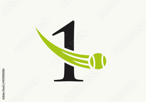 Tennis Logo Design Template On Letter 1. Tennis Sport Academy, Club Logo With 1 Letter