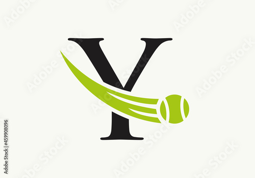 Tennis Logo Design Template On Letter Y. Tennis Sport Academy, Club Logo With Y Letter
