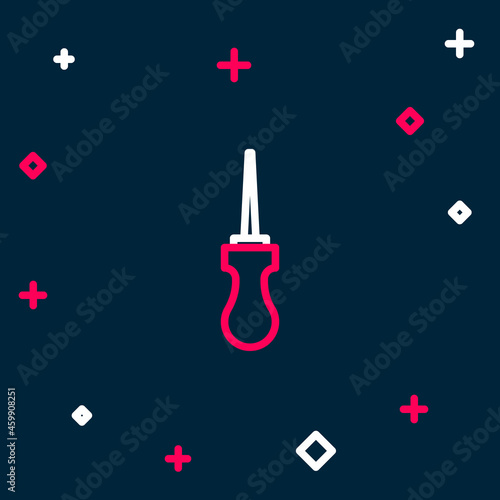 Line Awl tool with wooden handle icon isolated on blue background. Work equipment tailor industry. Colorful outline concept. Vector