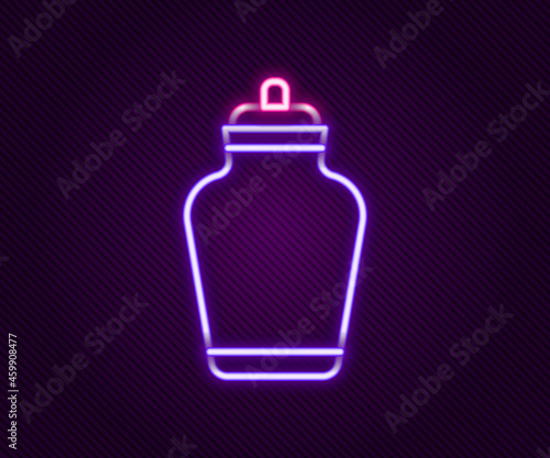 Glowing neon line Funeral urn icon isolated on black background. Cremation and burial containers, columbarium vases, jars and pots with ashes. Colorful outline concept. Vector