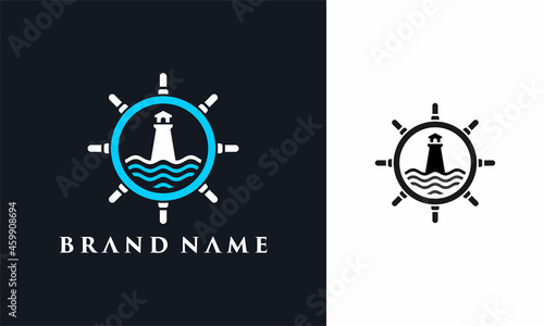 lighthouse ship rudder sea logo