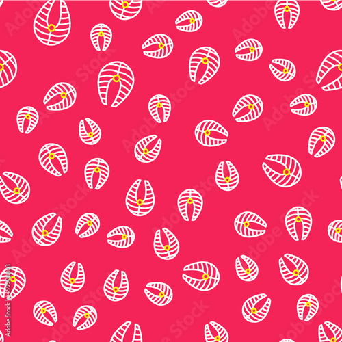 Line Fish steak icon isolated seamless pattern on red background. Vector