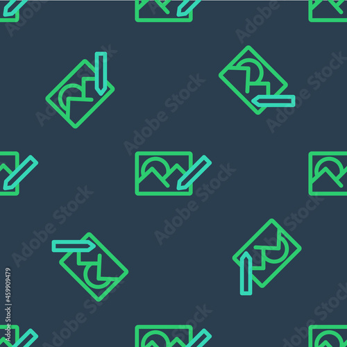 Line Photo retouching icon isolated seamless pattern on blue background. Photographer, photography, retouch icon. Vector
