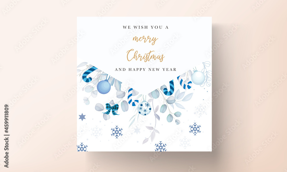 Fototapeta premium beautiful christmas card template with white and blue christmas ornaments