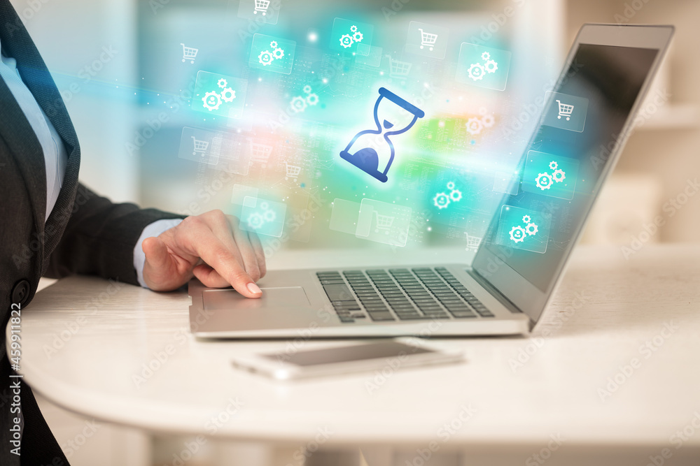 Businessman working on laptop with new business Businessman working on laptop with new business