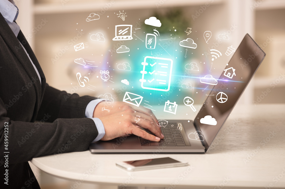 Businessman working on laptop with new business concept Businessman working on laptop with new business concept