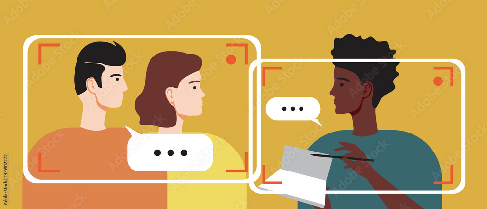 Family psychotherapy online, couple at a psychologist, Flat vector stock illustration with Internet psychotherapy. Psychological problems of the couple