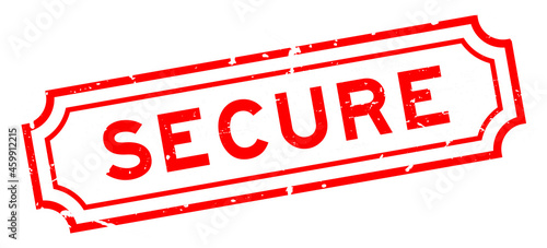 Grunge red secure word square rubber seal stamp on white background