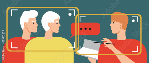 Family psychotherapy online, old couple at a psychologist, Flat vector stock illustration with Internet psychotherapy, Psychological problems of an elderly couple