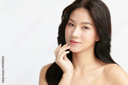 Beautiful young asian woman with clean fresh skin on white background  Face care  Facial treatment  Cosmetology  beauty and spa  Asian women portrait.