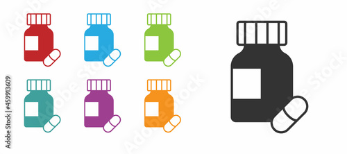 Black Sedative pills icon isolated on white background. Set icons colorful. Vector