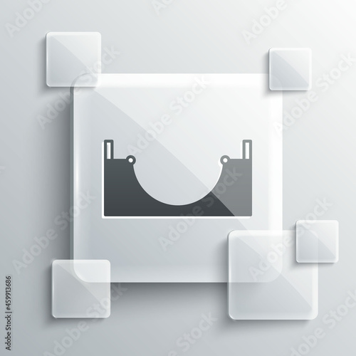 Grey Skate park icon isolated on grey background. Set of ramp, roller, stairs for a skatepark. Extreme sport. Square glass panels. Vector