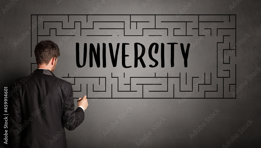 businessman drawing maze concept businessman drawing maze concept