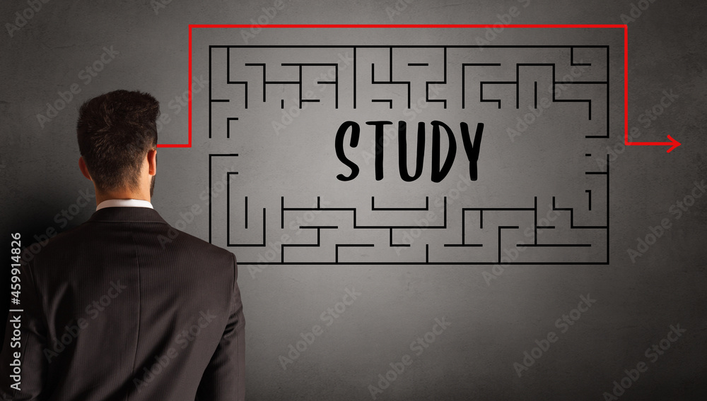 businessman drawing maze concept businessman drawing maze concept