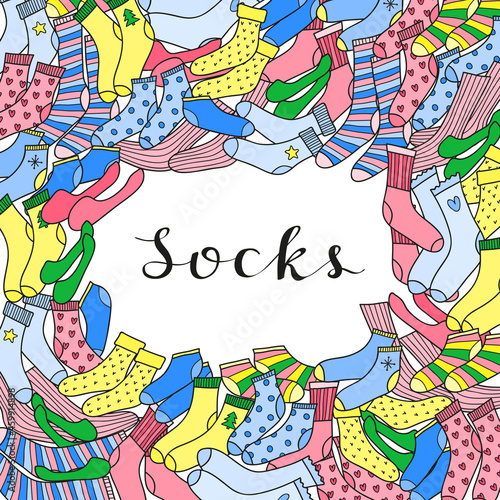 Square background with hand drawn socks.