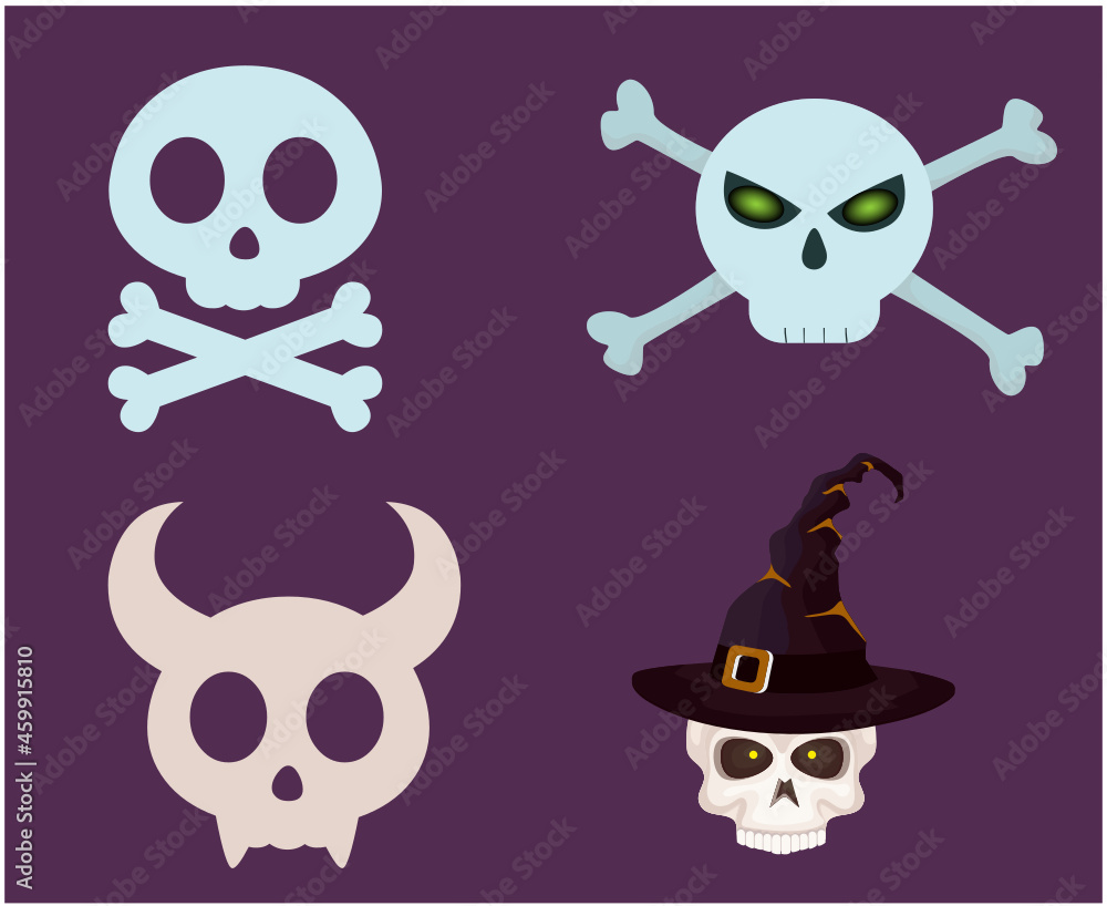 Skulls Blue And White Objects Signs Symbols Vector Illustration Abstract With Purple Background